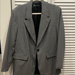 Zara Men's Charcoal Gray Single-Button Blazer
